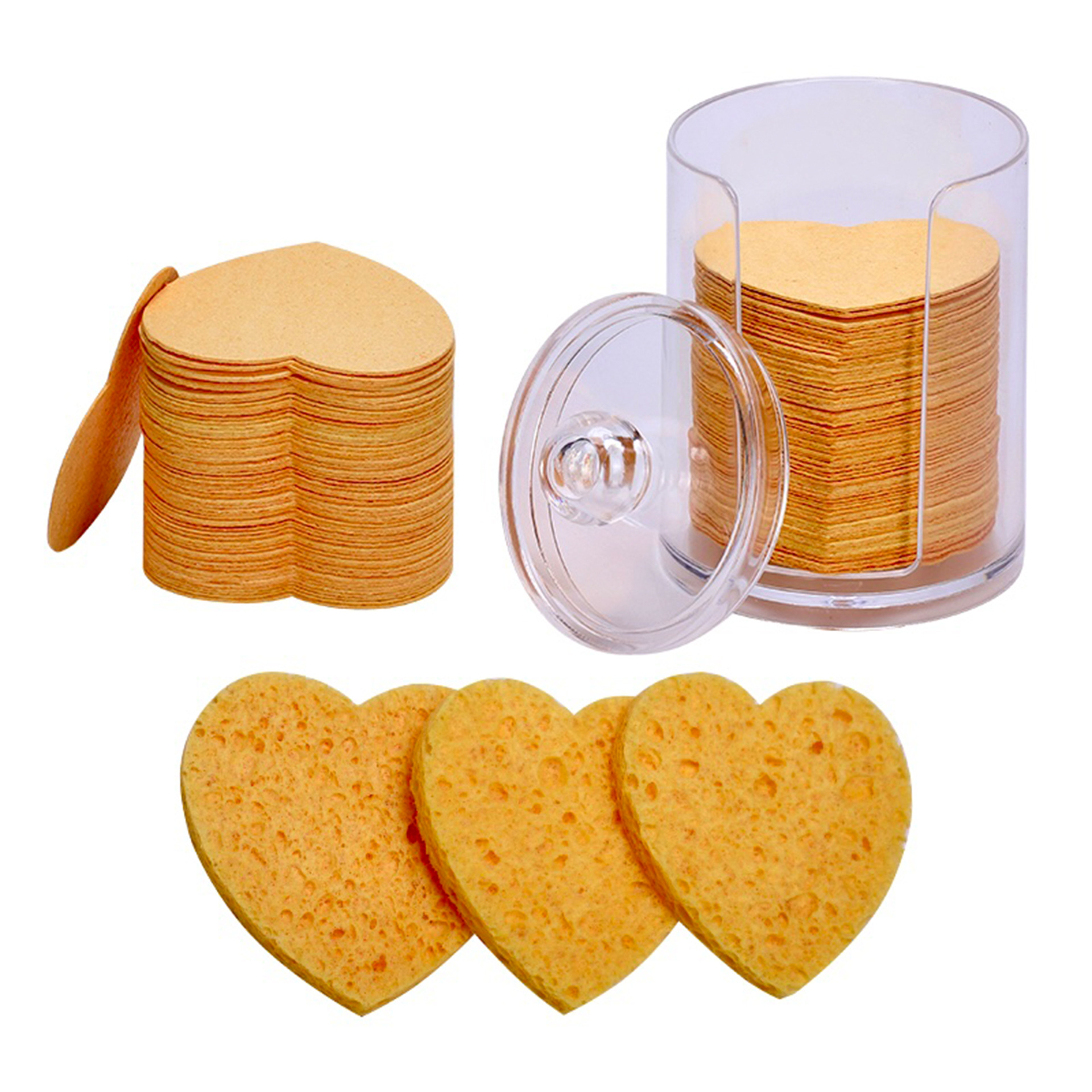 Cross-Border Natural Compressed Heart-Shaped Face Wash Sponge Biodegradable Wood Pulp Cotton Face Wash Sponge Makeup Remover Cleansing Cleansing Sponge Spa