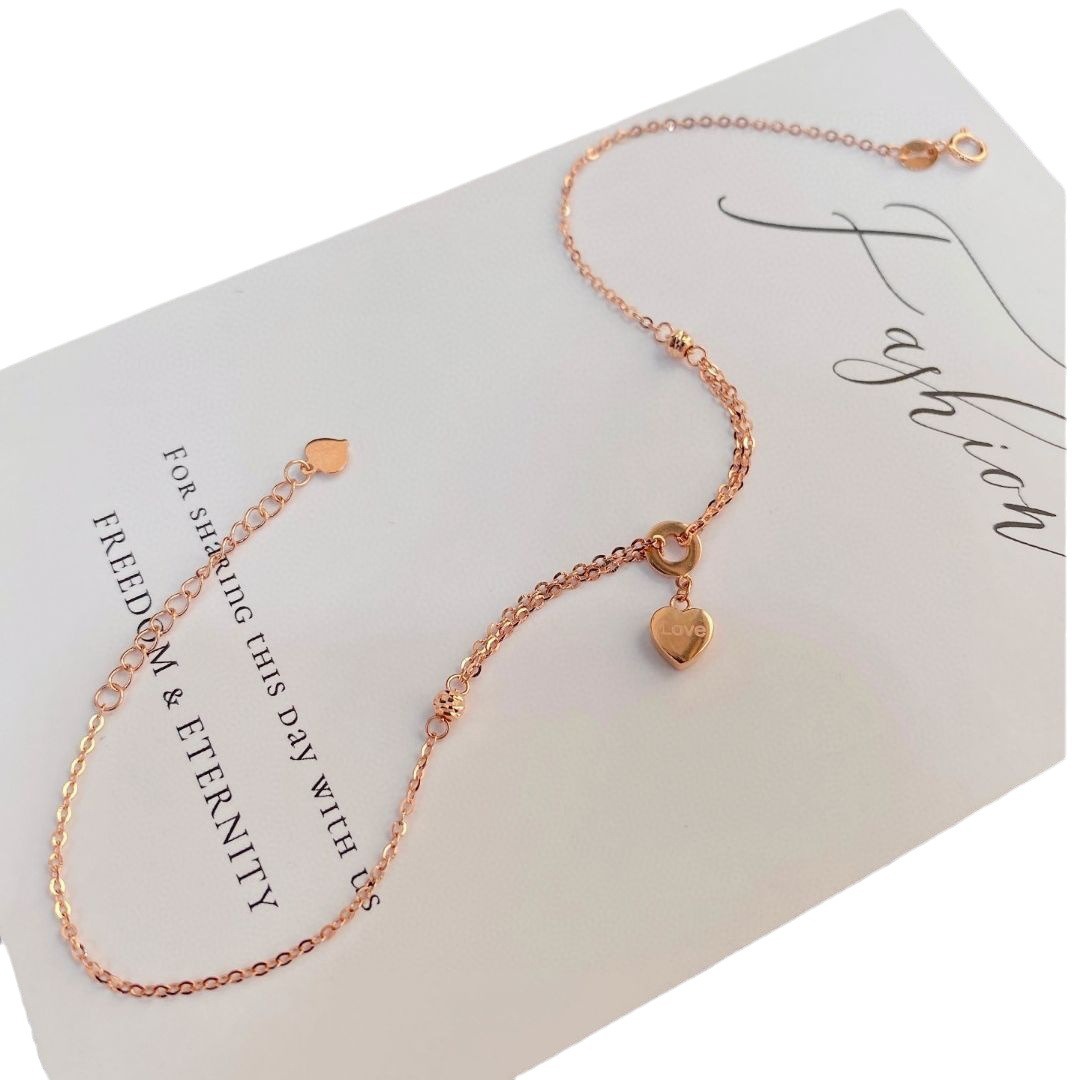 New Love Pendant Anklet K Gold Jewelry Light Luxury 18K Gold Chain Casual Heart Shaped Anklet Women's Jewelry Wholesale