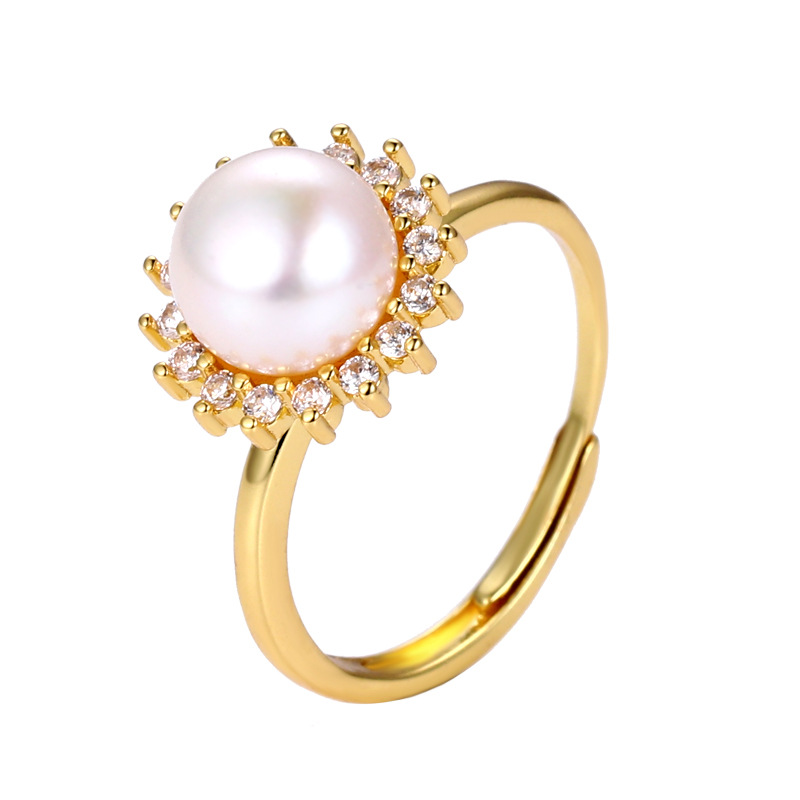Korean Fashion Sunflower Ring DIY Creative Freshwater Pearl Open Ring Women's Jewelry Empty Support Finished Product Wholesale
