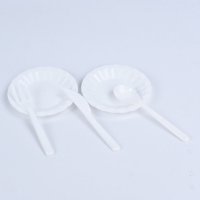 Miniature Food Toy Dinner Plate, Plate, Knife and Fork Props, Doll House DIY Food Toy Container, Plate, Spoon Scene