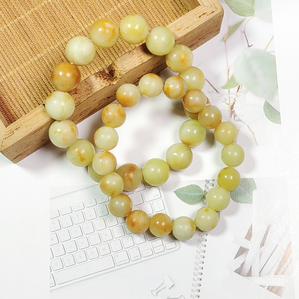 Natural Xiuyan Jade Osmanthus Cake Style Simple Bracelet for Men and Women, Jade Round Bead Bracelet, Supply of Xiuyan Jade, Xiuyan Rock Jade