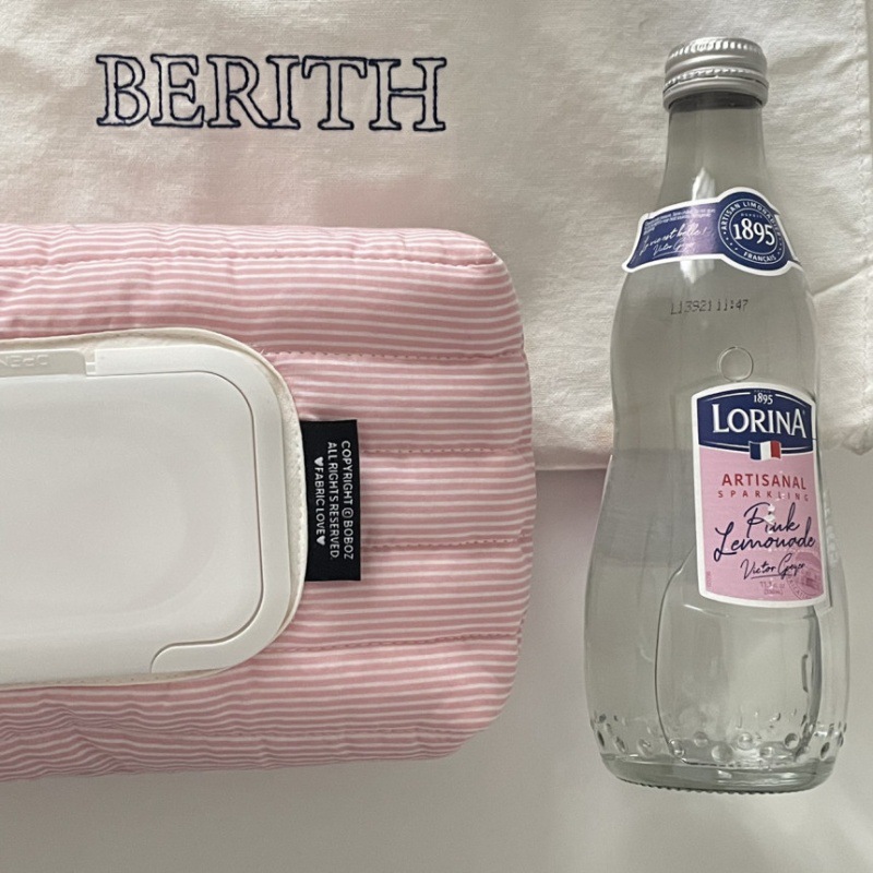 Korean Stripesd Quilted Cotton Fabric Tissue Set Paper Bag Daily Living Room Bedroom Desktop Decoration Wet Wipes Bag Storage