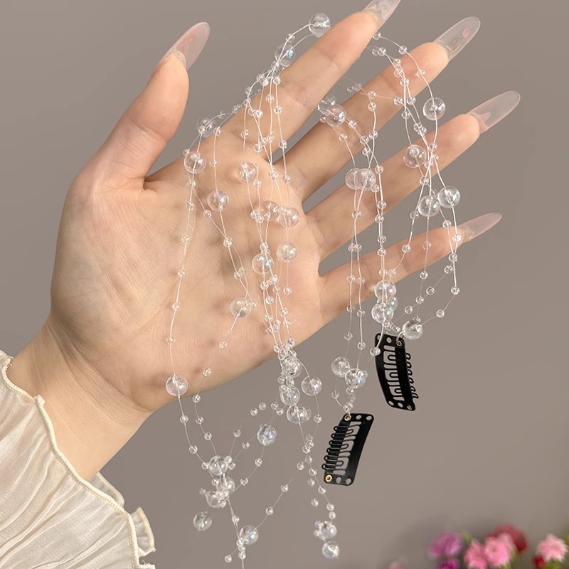 High-End Pearl Beaded Hairpin, Mermaid Princess Braided Hair Chain, Double Ponytail Hairpin, Breakable Clip Head Jewelry