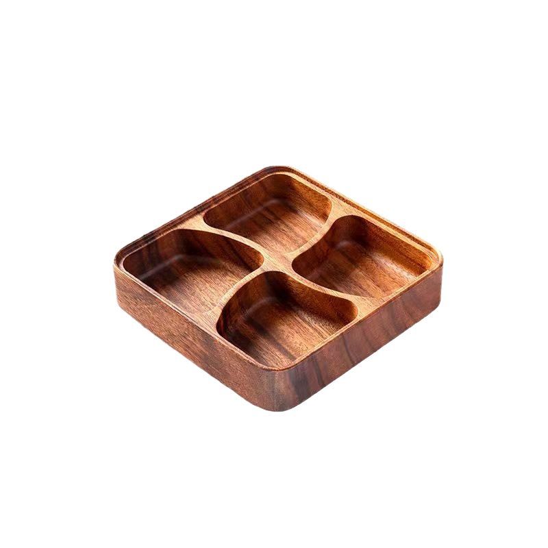 Walnut Fruit Plate Four-compartment Household Wooden Stackable Whole-wood Dried Fruit Food Plate