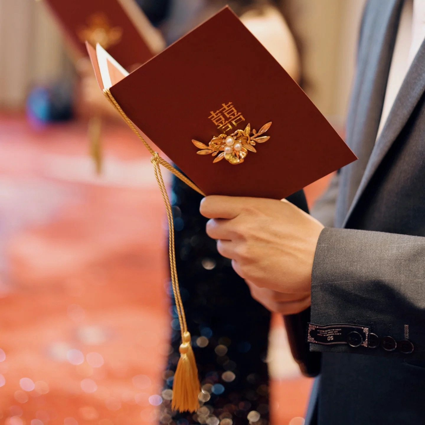 Wedding Vow Card Engagement Wedding Simple Vow Speech Declaration Red Host Witness Hand Card Pair