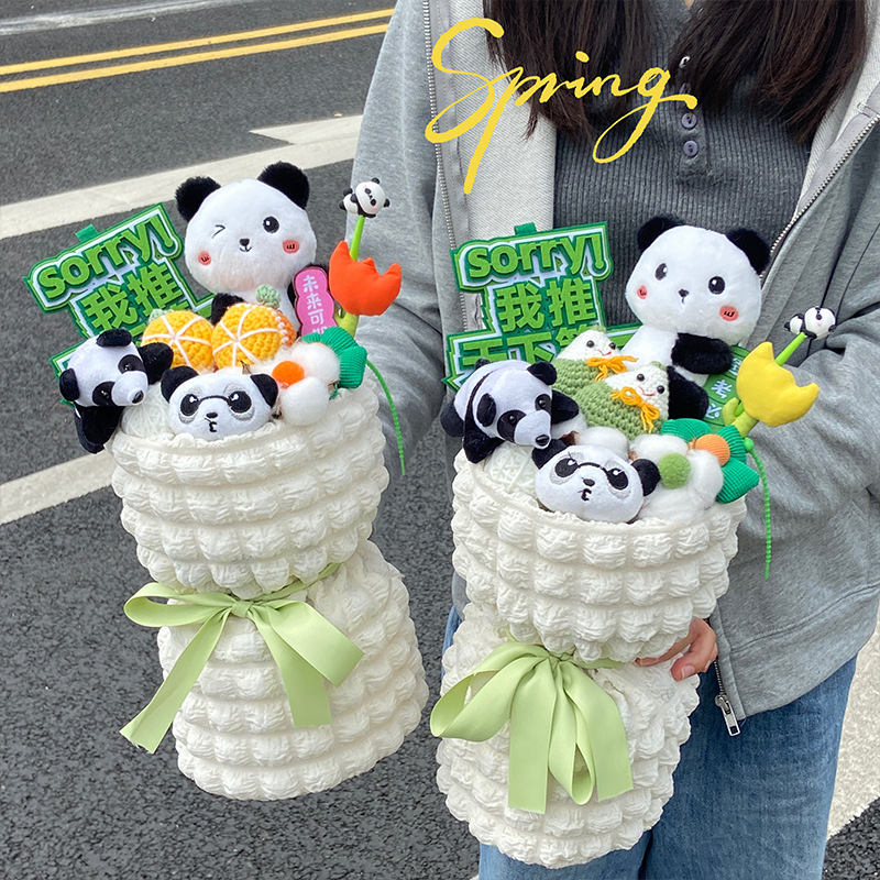 Плюшевая игрушка Панда с креативным плетением фруктов для букета благословения на выпускной и вступительные экзамены