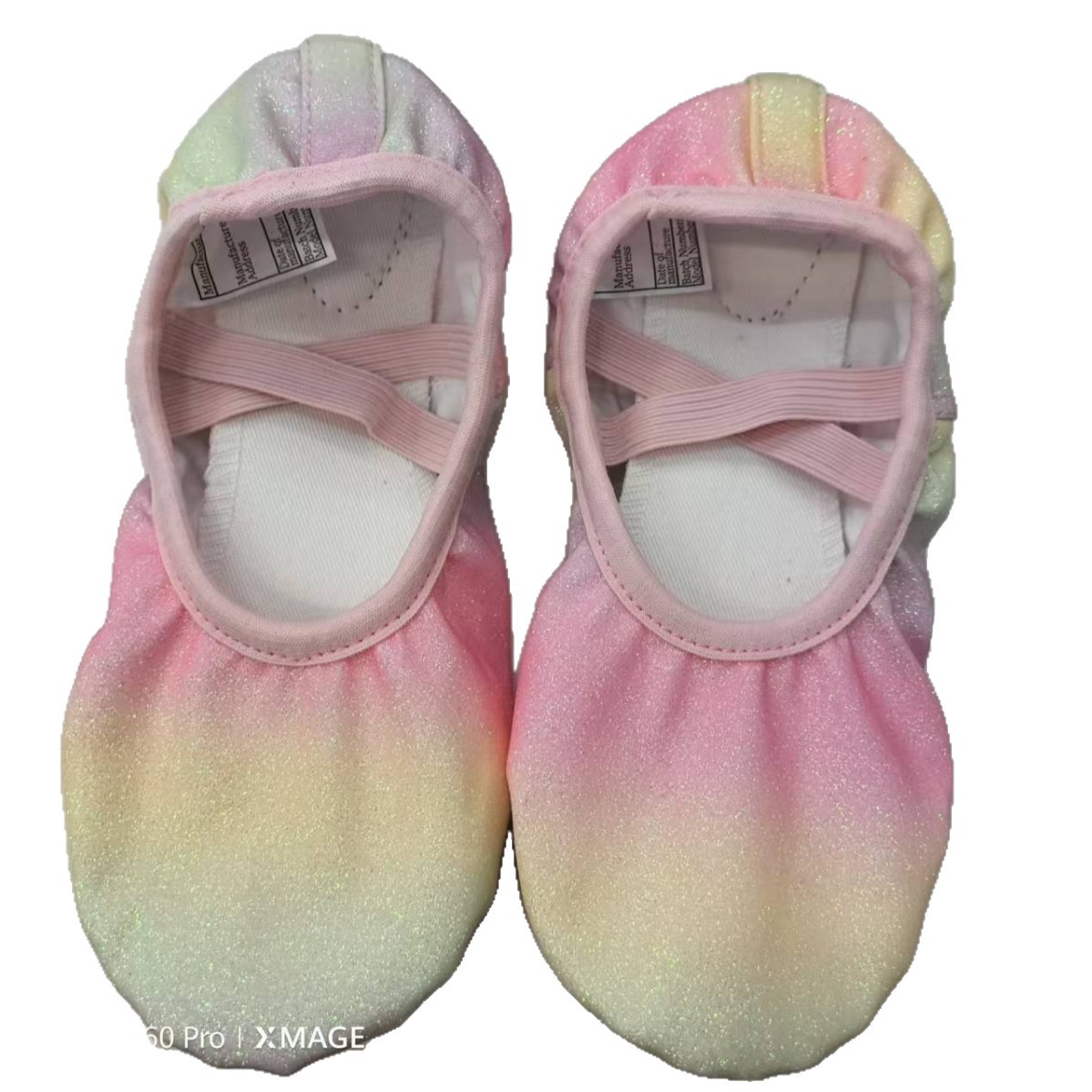 Cross-Border Rainbow Gradient Dance Shoes, Soft-Soled Practice Cat Claw Shoes, Glitter Lace-Free Children's Dance Ballet Shoes