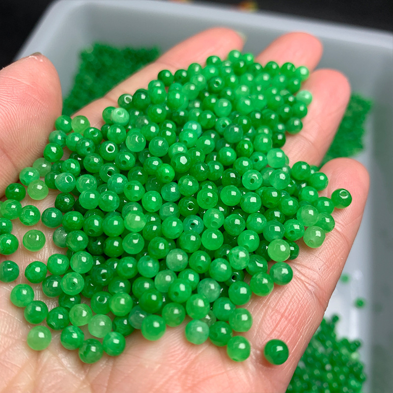 4mm Round Loose Beads of Dry Green Jade, Iron Dragon Jade Ornaments, Accessories for Bracelets and Necklaces, Jade Stone