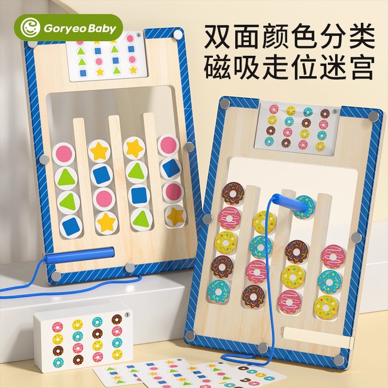 Магнитный лабиринт с четырьмя цветами. Двусторонние шахматы, игра для классификации детей, пособия для раннего обучения.