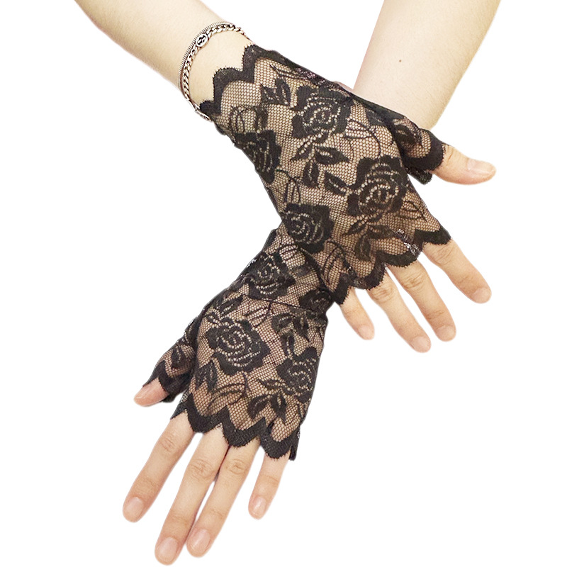 Women's Lace Fingerless Gloves Short Floral Lace Driving Sun Protection Gloves Wedding Party Formal Performance Gloves