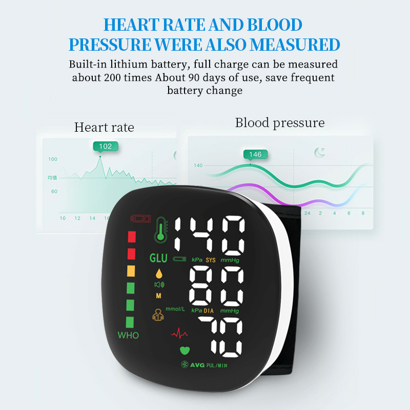 Cross-Border Large-Screen Wrist Electronic Sphygmomanometer Household Blood Pressure Measuring Instrument Medical High-Precision Intelligent Pressure Measuring Instrument Wholesale