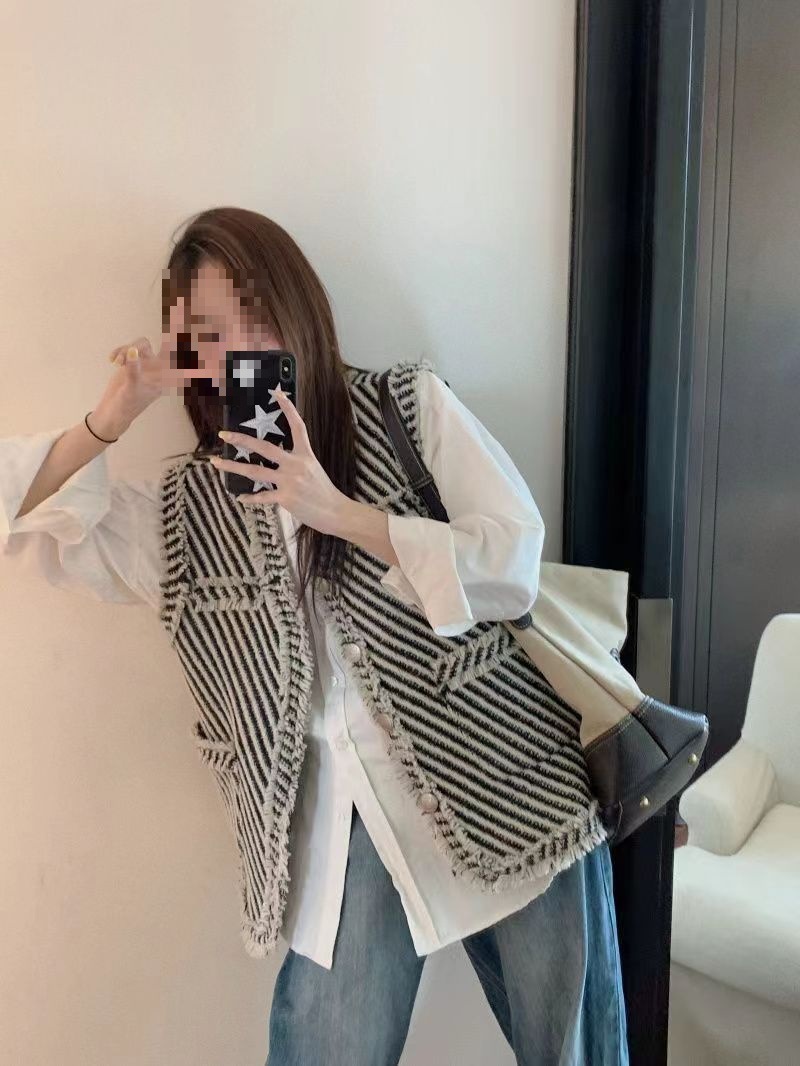 Tweed Style Vest for Women, Large Size, Loose, Slim, Fashionable, Versatile Vest for Women, Spring & Fall Outer Vest