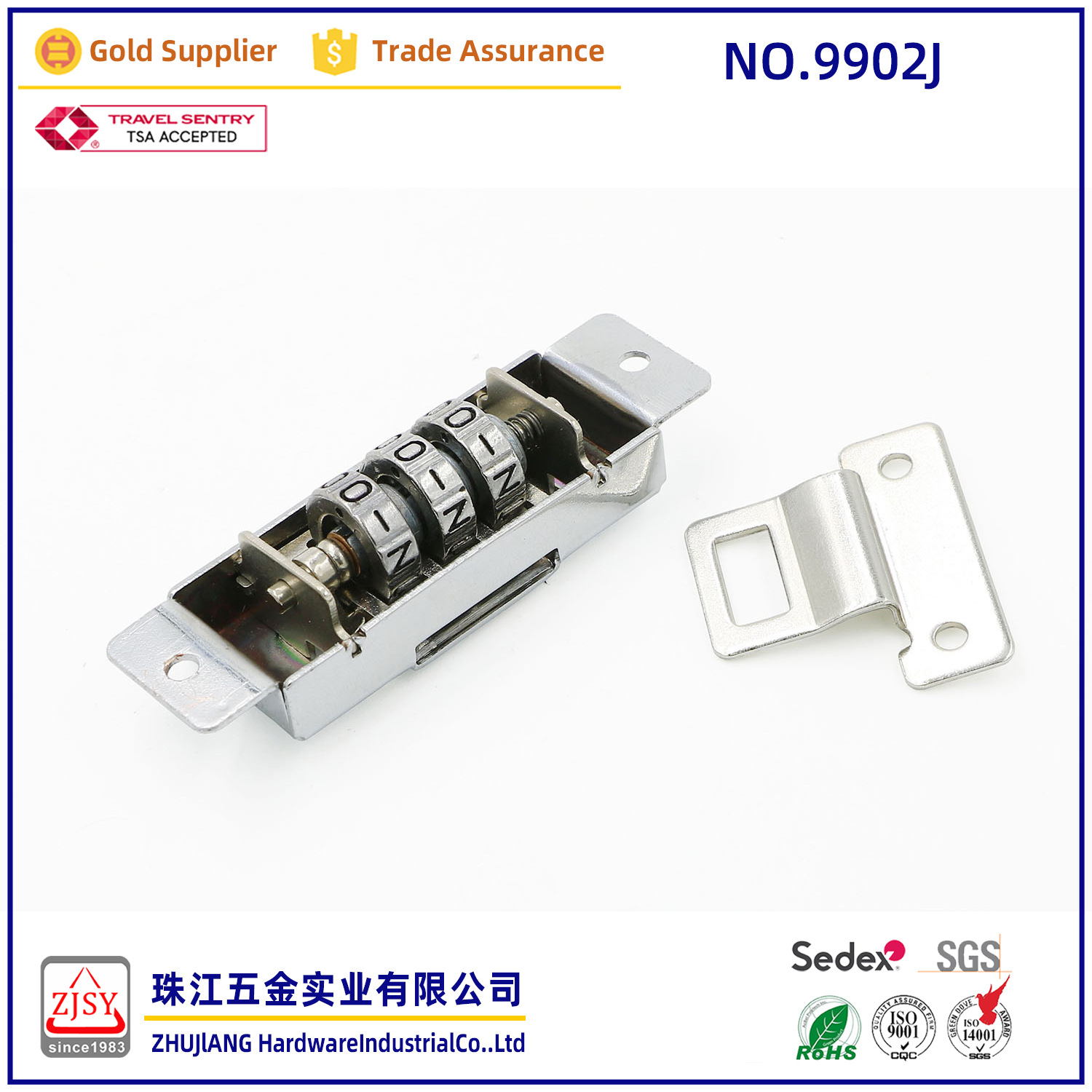 Pearl River Hardware 9902J Anti-rust Box Lock Embedded Code Lock Three-position Anti-theft Code Lock Luggage Lock Accessories