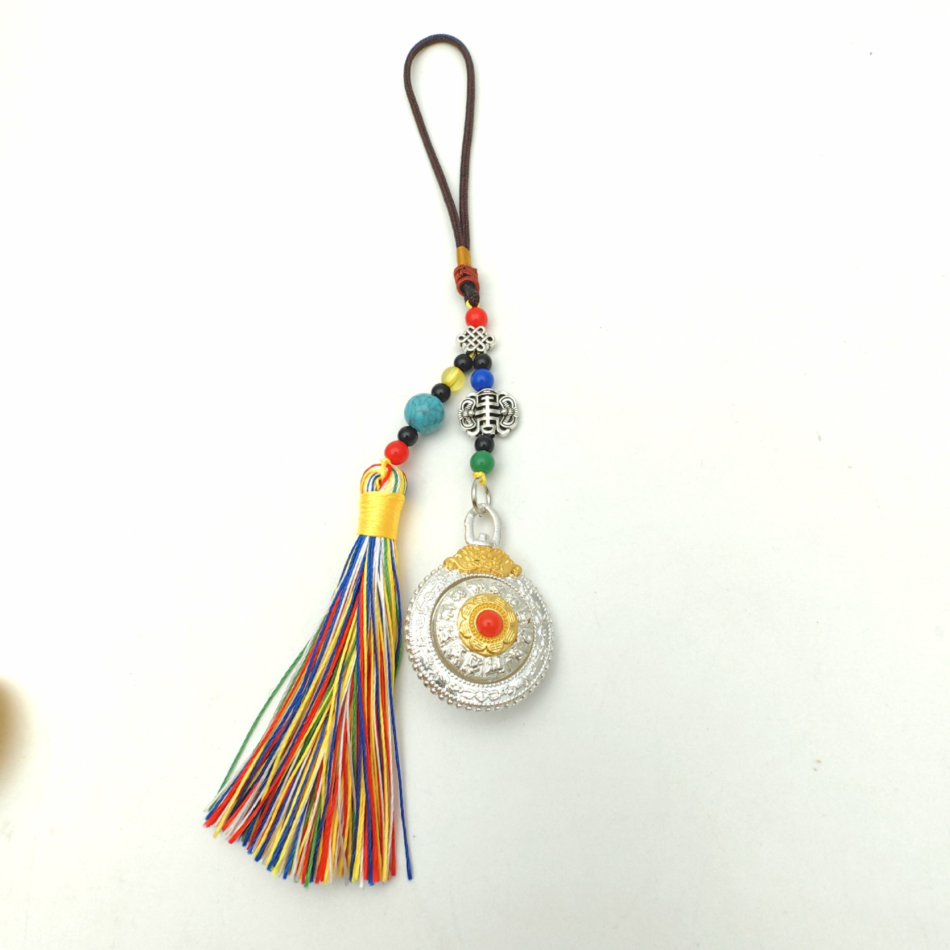 Xizang-Style Nine-Square Bagua Twelve Zodiac Double-Sided Rotatable Ethnic Style Ancient Burnt Blue Pendant Bag Hanging Accessory