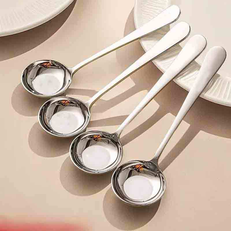 Stainless Steel Spoon with Deep Round Head, Flat Bottom Spoon for Eating, Large Round Head Spoon, Thickened Household Spoon