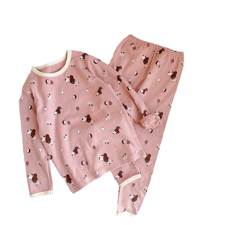 Children's Pajamas for Boys and Girls Category a 280g Wool Pull-Up Home Clothes Intimates Set Baby Pure Cotton Autumn Clothes and Long Trousers