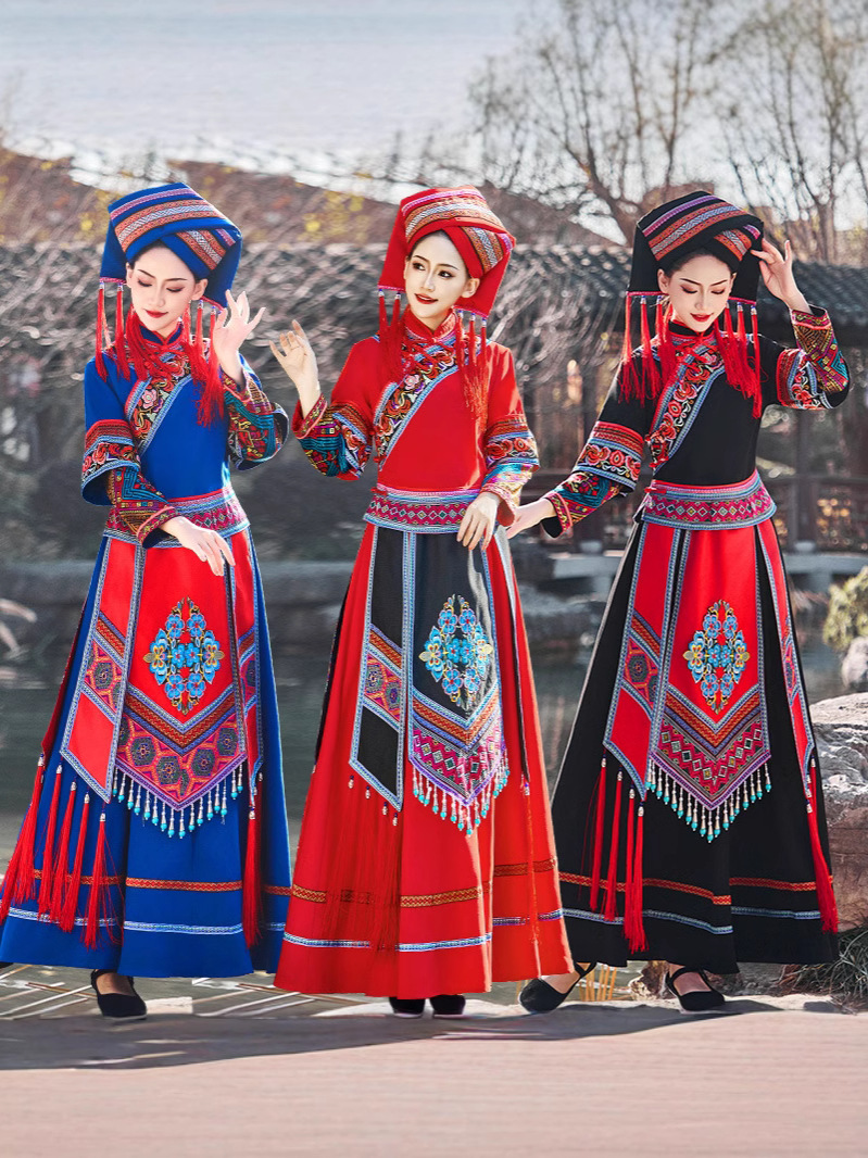 Guangxi Zhuang Ethnic Costume Women's Traditional Clothing Ethnic Style Dress Children's Day Adult Spring New March 3 Clothing