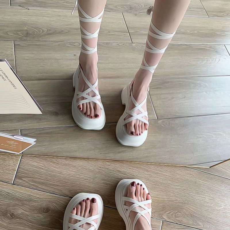 Trendy Niche Design Cross-Strap Sandals for Women 2025 Summer New Korean Versatile Thick-Soled Roman Shoes