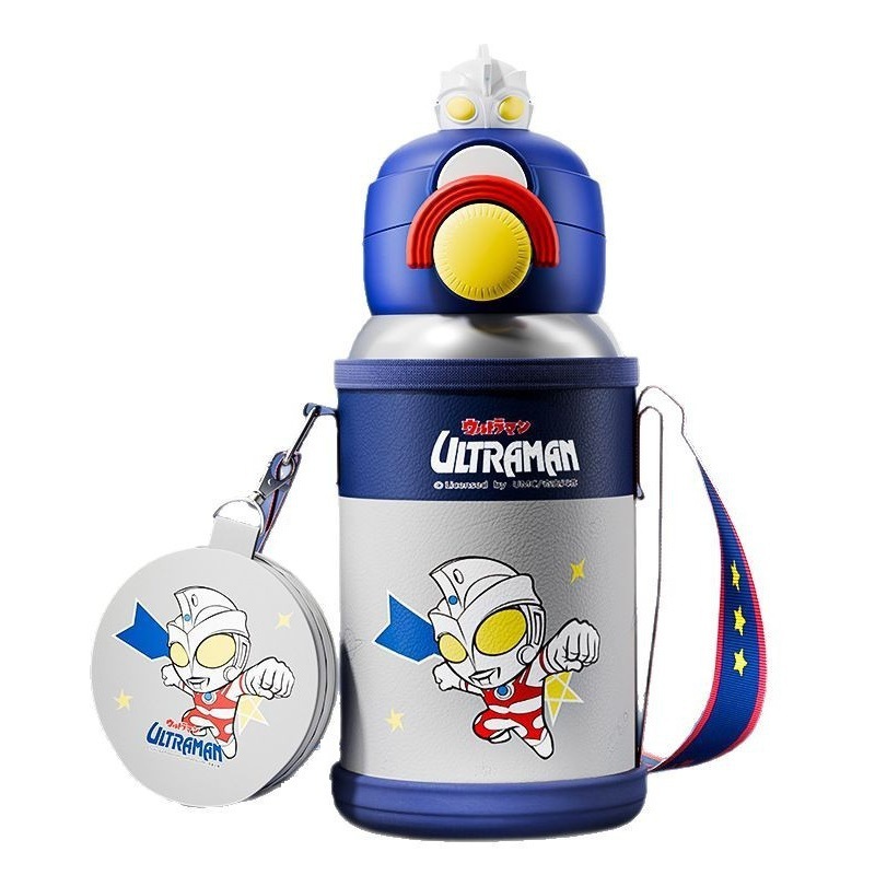 Jianxiao Ultraman Kidsren's Straw Thermos Cup for Students Going to School and Going Out Portable Water Cup 316 Stainless Steel Water Kettle
