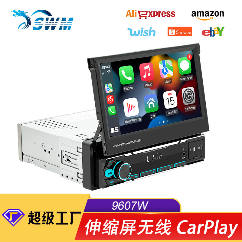 7-дюймовый беспроводной Carplay однопинцетный телескопический универсальный MP5 плеер для автомобиля с Bluetooth, MP3, картой, радио