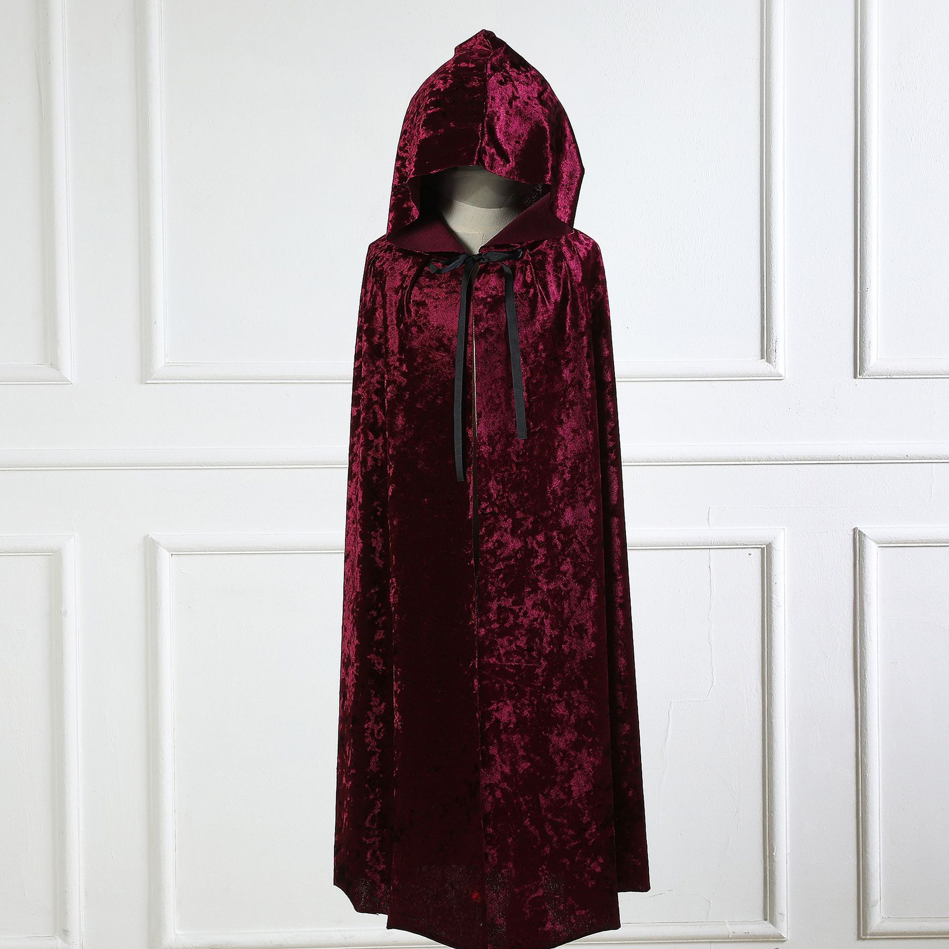 Halloween Costume Children Adult Witch Cloak Hooded Long Green Lace-Up Velvet Cloak Cosplay