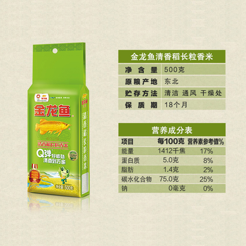 Golden Dragon Fish Fragrant Rice Long Grain Fragrant Rice 500g Household Gift Small Package Northeast Rice Non-Vacuum