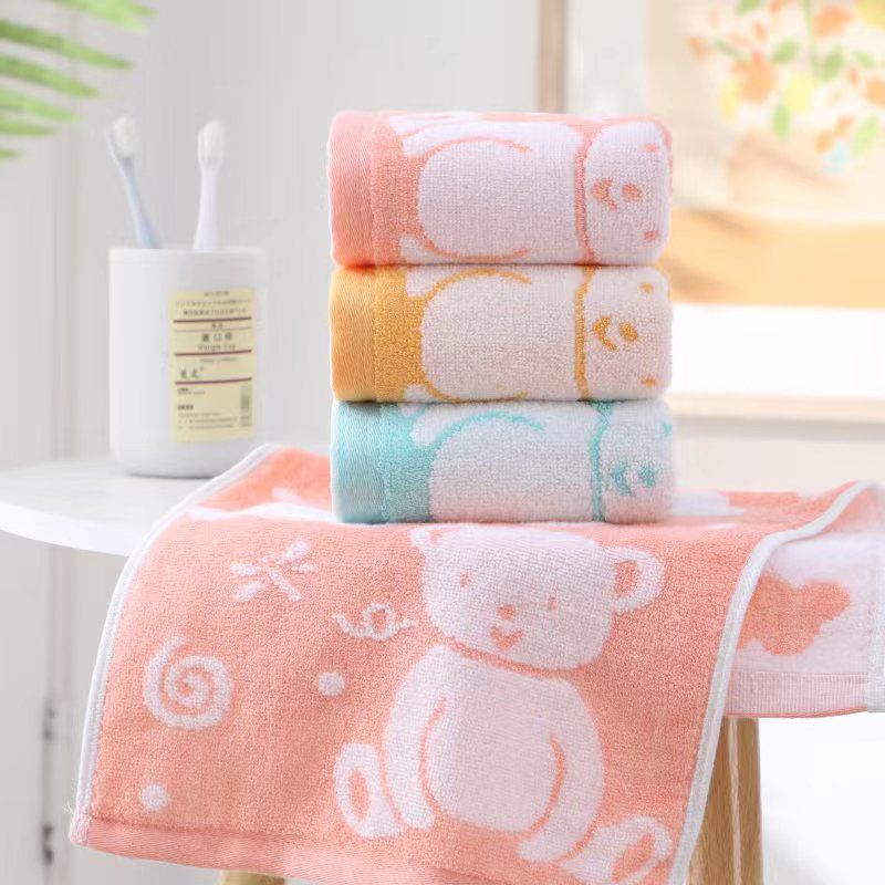 Factory wholesale bamboo fiber plain bear children's towel soft absorbent baby towel kindergarten towel