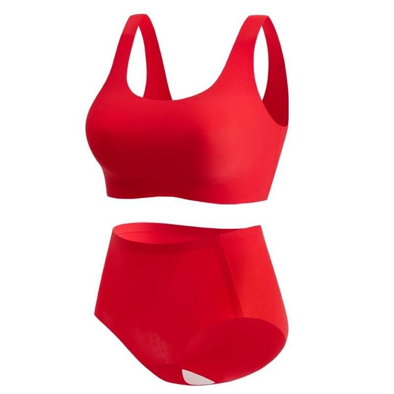 This Life Dragon Year Big Red Underwear Panties Women's Suit Wedding Bride Traceless Vest Non-rimless Bra Sports Thin