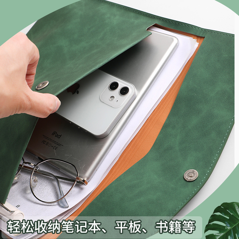 Cross-Border Customized A4 Leather Document Bag Business Office File Bag Simple Contract Bag Conference Information Storage Ready Stock