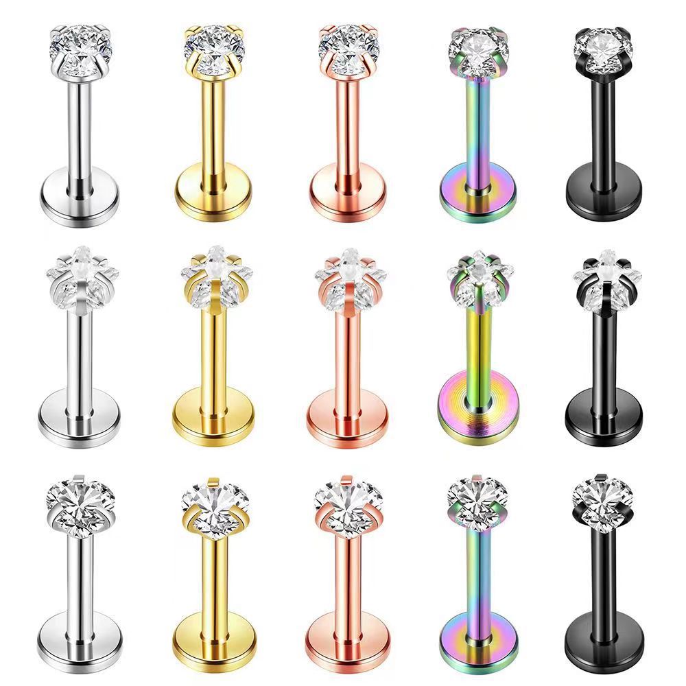 Titanium steel piercing jewelry zircon lip studs earrings best selling Amazon AliExpress