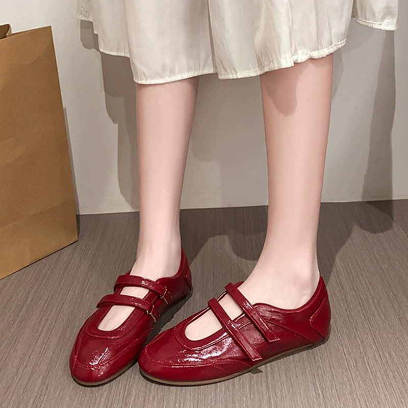Little Red Shoes Retro Red Heightening French Mary Jane Shoes Women's 2025 New Velcro Ballet Shoes