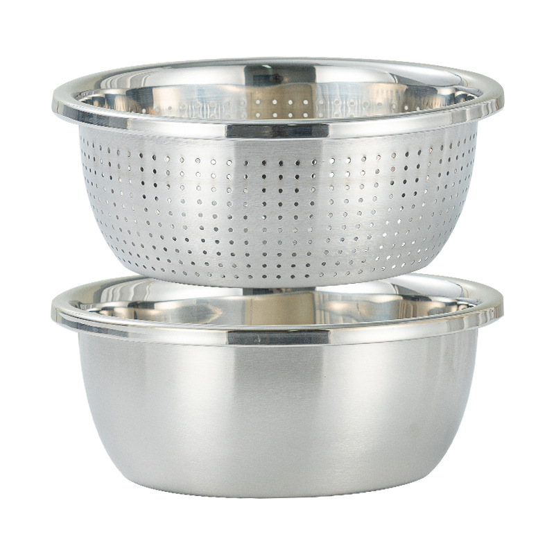 Stainless Steel Deep Basin, Stainless Steel Rice Washing Strainer, Seasoning Bowl, Egg Beating Bowl, Dough Mixing Bowl, Vegetable Washing Basin, Large Capacity Kitchen Basin