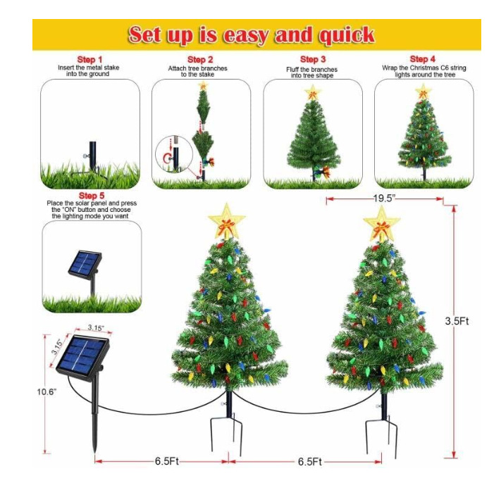 New Solar Christmas Tree Christmas Ground Lights Garden Decorative Lights Lawn Lights Outdoor Solar Garden Lights