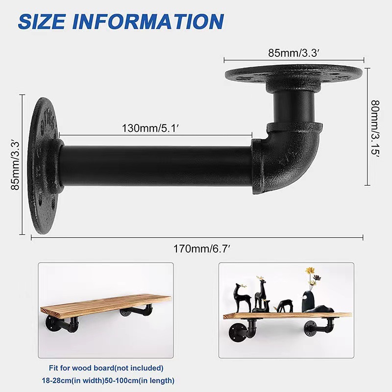 Floating wall industrial pipe shelf bracket industrial wind wall-mounted iron pipe floating rack decorative iron pipe bracket