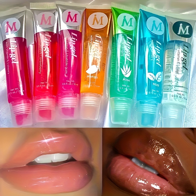 Cross-Border Popular Transparent Lip Oil, Hydrating and Moisturizing, High-Gloss Lip Gloss in a Tube, Fruit-Flavored Lip Oil, Cross-Border Cosmetics