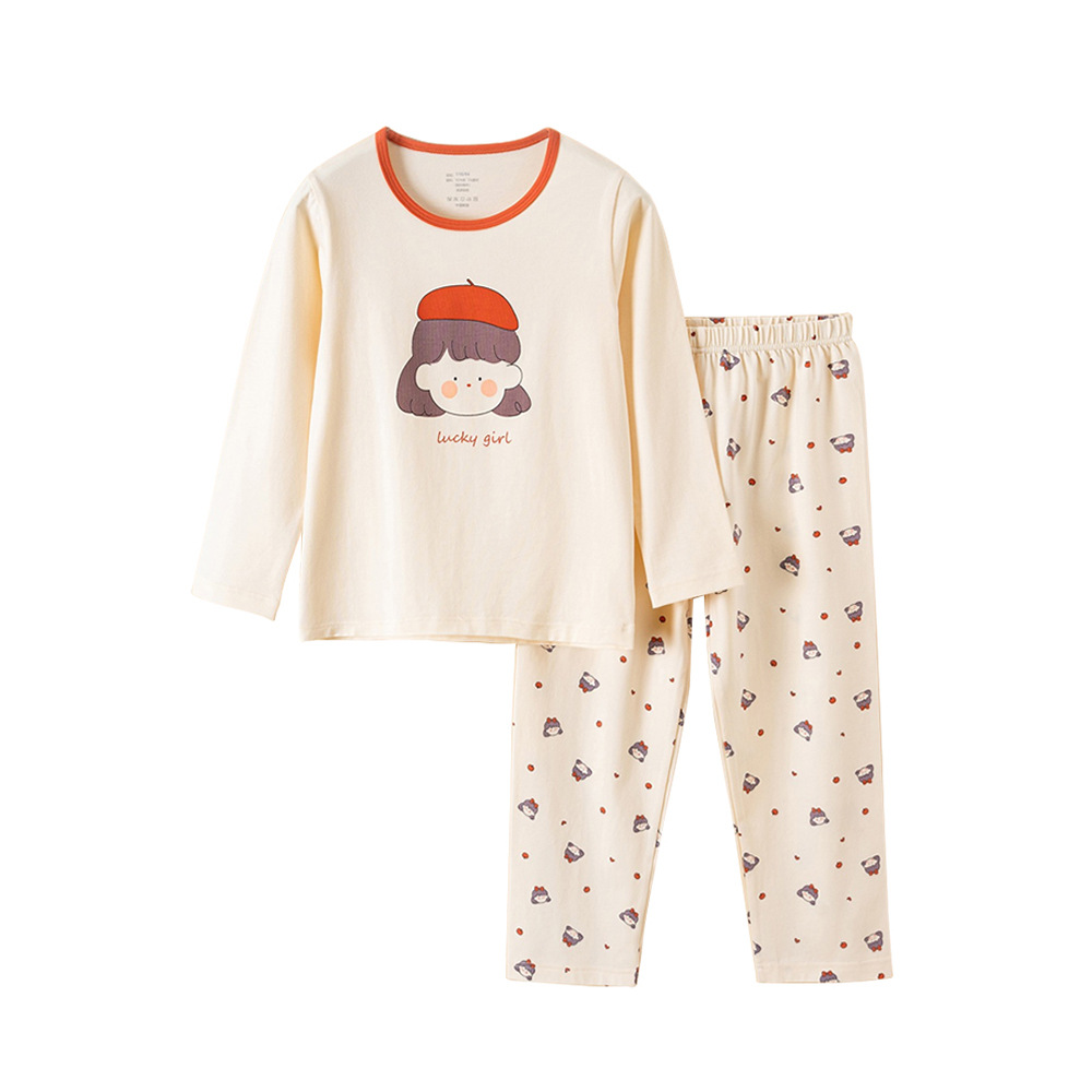 Children's Pajamas Category a Pure Cotton Baby Summer Thin Boys' Home Clothes Medium and Large Kidsren's Girls' Long-Sleeved Air-Conditioned Clothes Set
