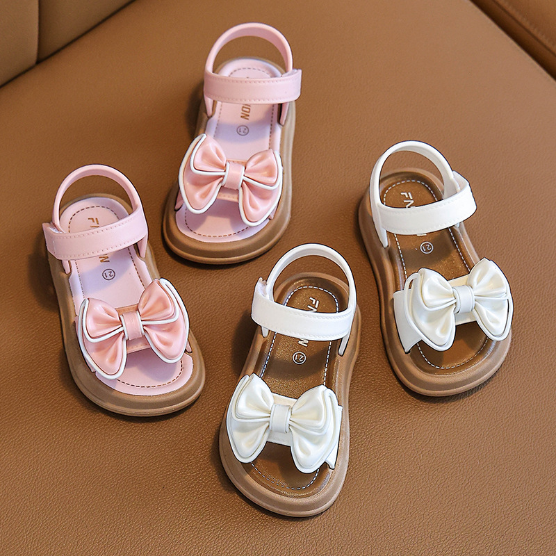 Children's Princess Sandals New Summer Non-slip Soft Sole Girls Big Kids Bow Girls Shoes Baby Beach Sandals