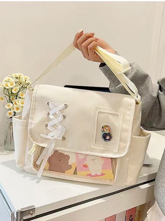 Japanese-Style Original Canvas Bag Transparent Shoulder Bag Crossbody Bag College Style Versatile Simple Large-Capacity Messenger Bag