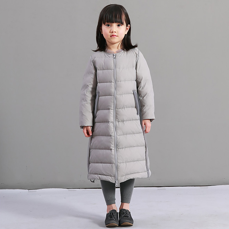 Girls' Winter New girls' down jacket white duck down mid-length double pocket children's clothing one-piece delivery