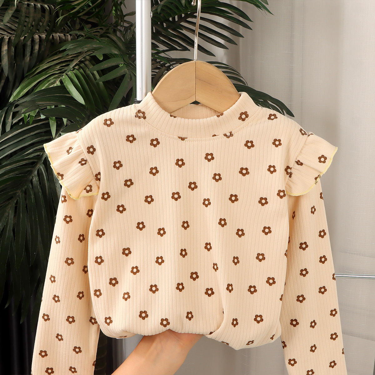 Children's western style Korean style long sleeve all-match printed baby Autumn women's baby sleeve New girls' floral top bottoming shirt