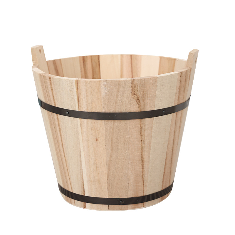Beach Small Wooden Bucket Kidsren's Toy Beach Bucket Round Open Aromatherapy Stone Storage Bucket Night Market Stall Small Wooden Bucket