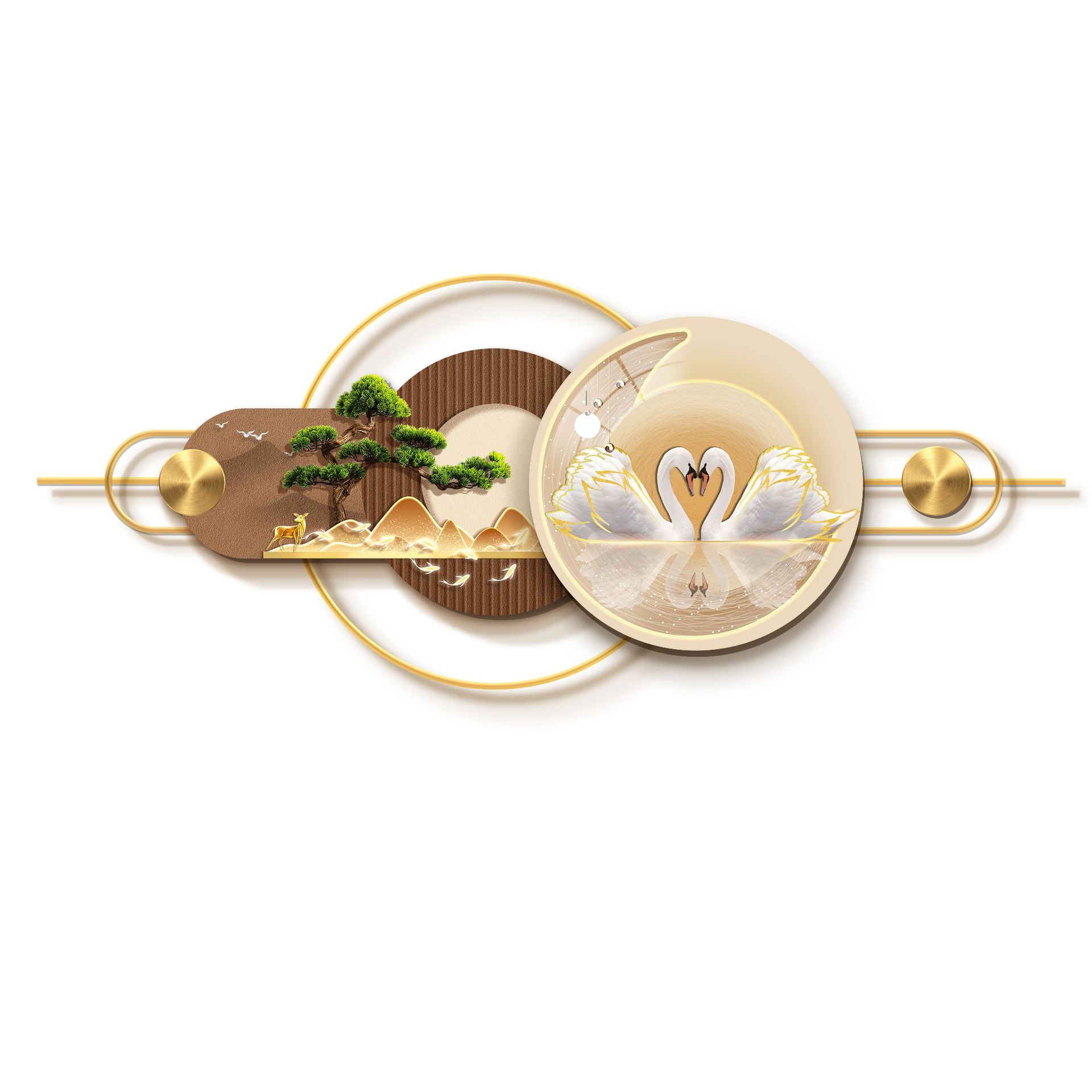 New Living Room Three-Dimensional Mural Decorative Painting Sofa Background Wall High-End Lamp Painting Aluminum Alloy Combination Hanging Painting