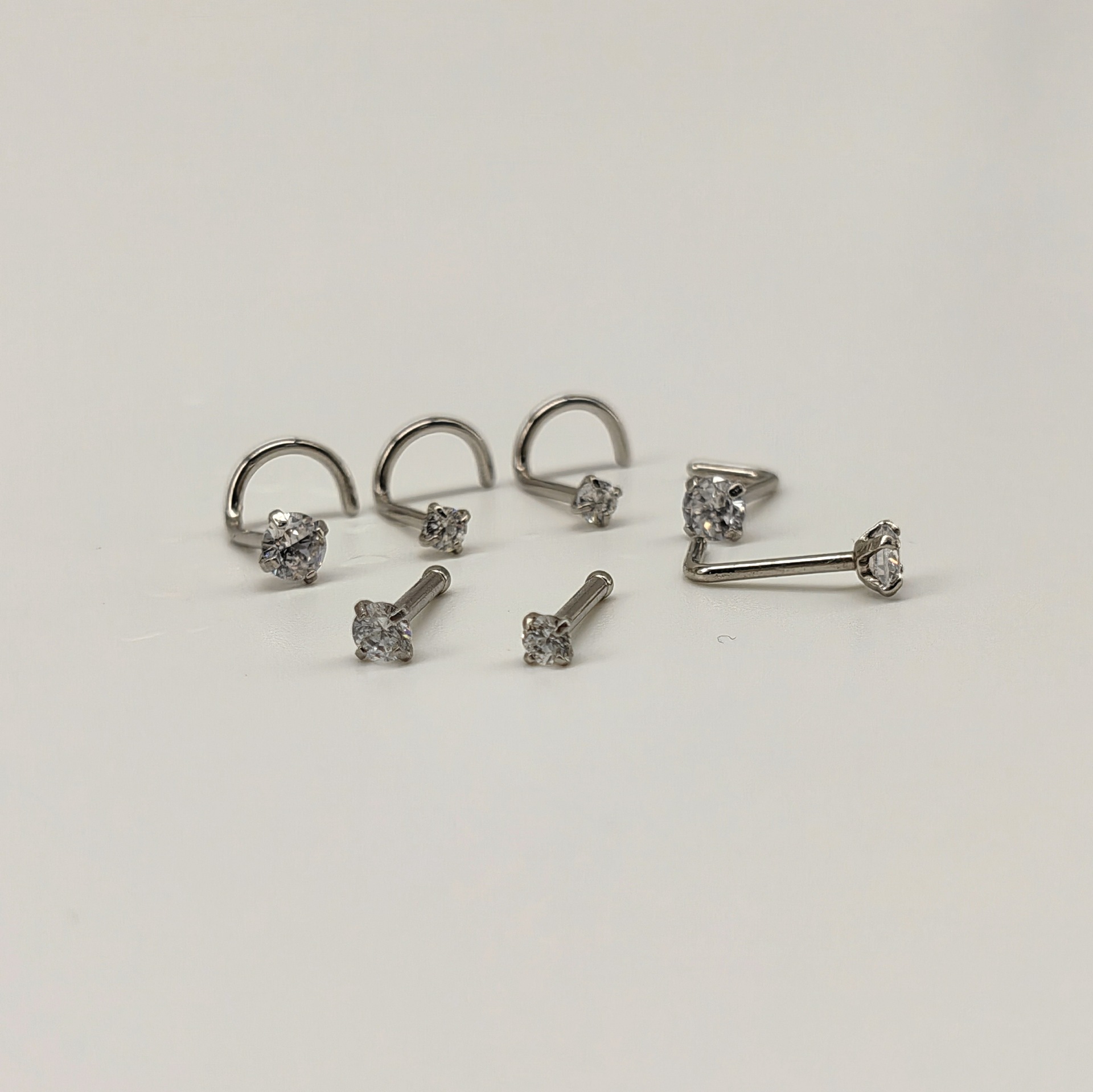 European and American popular zircon 7-shaped nose stud 5-shaped nose ring body piercing jewelry stainless steel lip stud wholesale