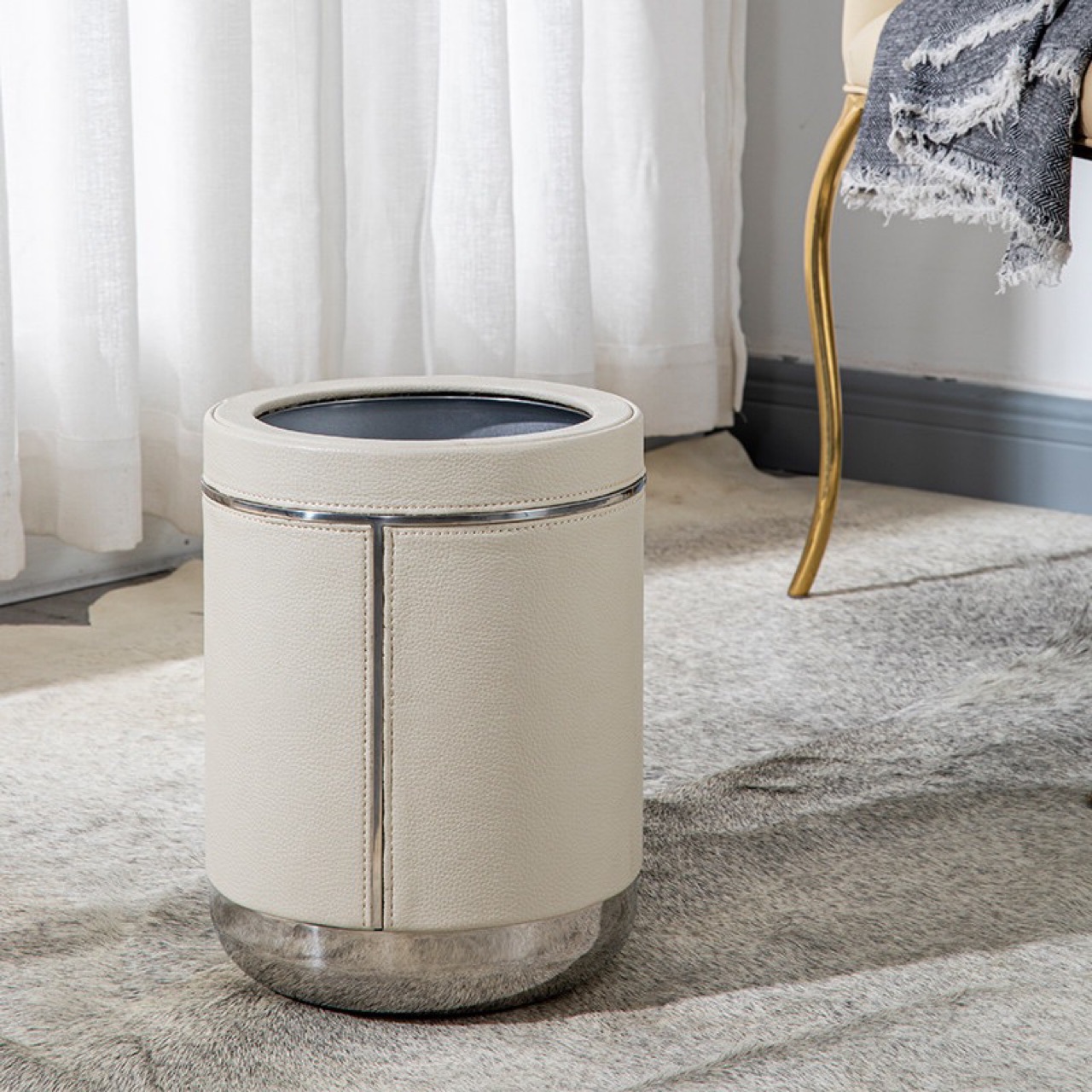 Мусорное ведро из нержавеющей стали с кожаной отделкой, модель 2024, для гостиной и спальни, большой объем