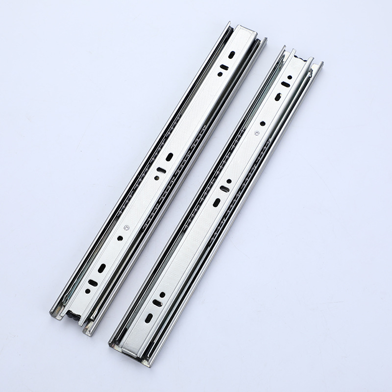 Factory direct 4510 cold rolled steel drawer slide home decoration drawer slide 45 wide three section slide steel ball rail