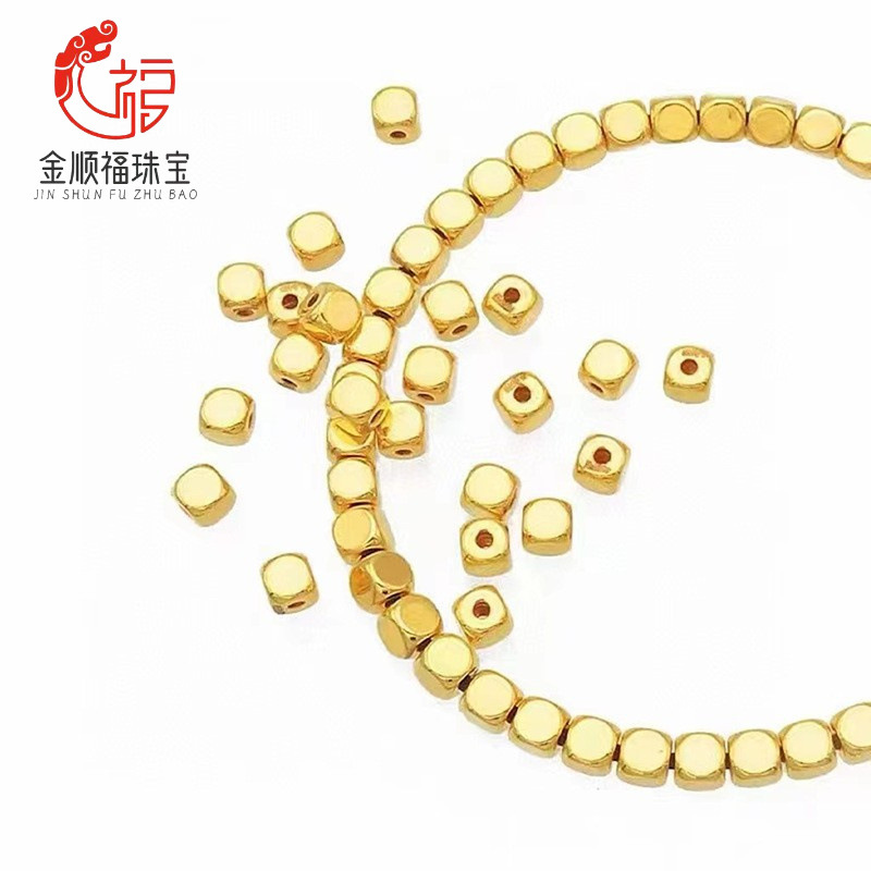 Кулон из чистого золота 999 малый сахарный кубик 3D твердый золотой маленький бисер 24К золотая квадратная бусина комплект цепочки