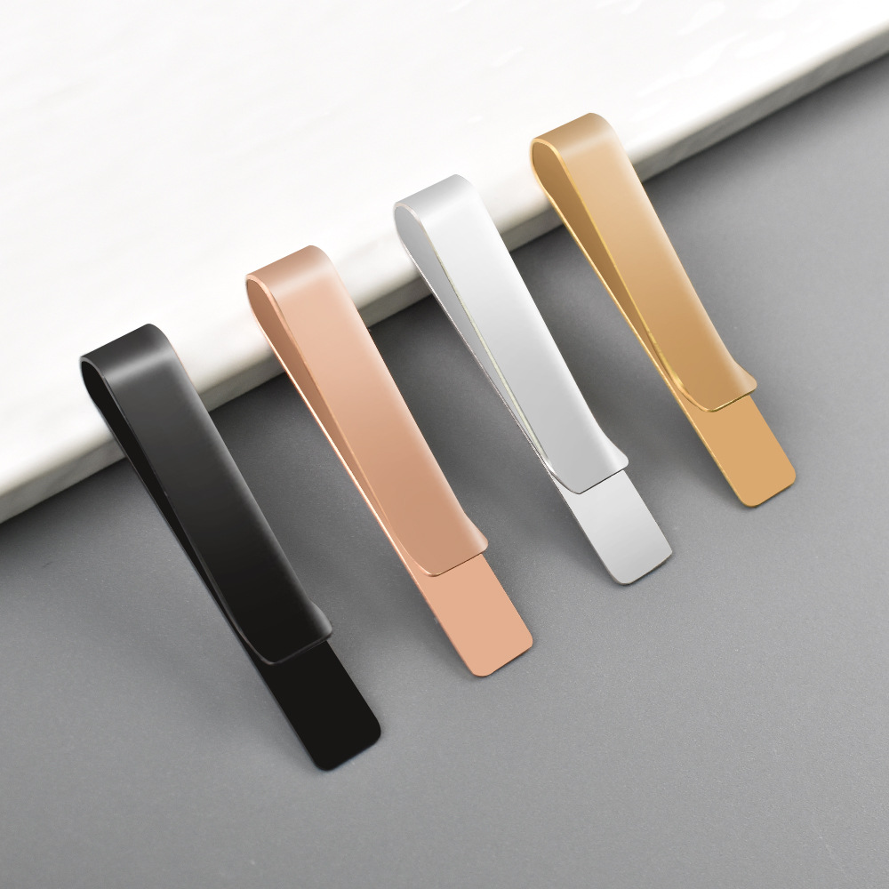 European and American cross-border new stainless steel mirror polished tie clip simple brushed laser wallet shirt clip