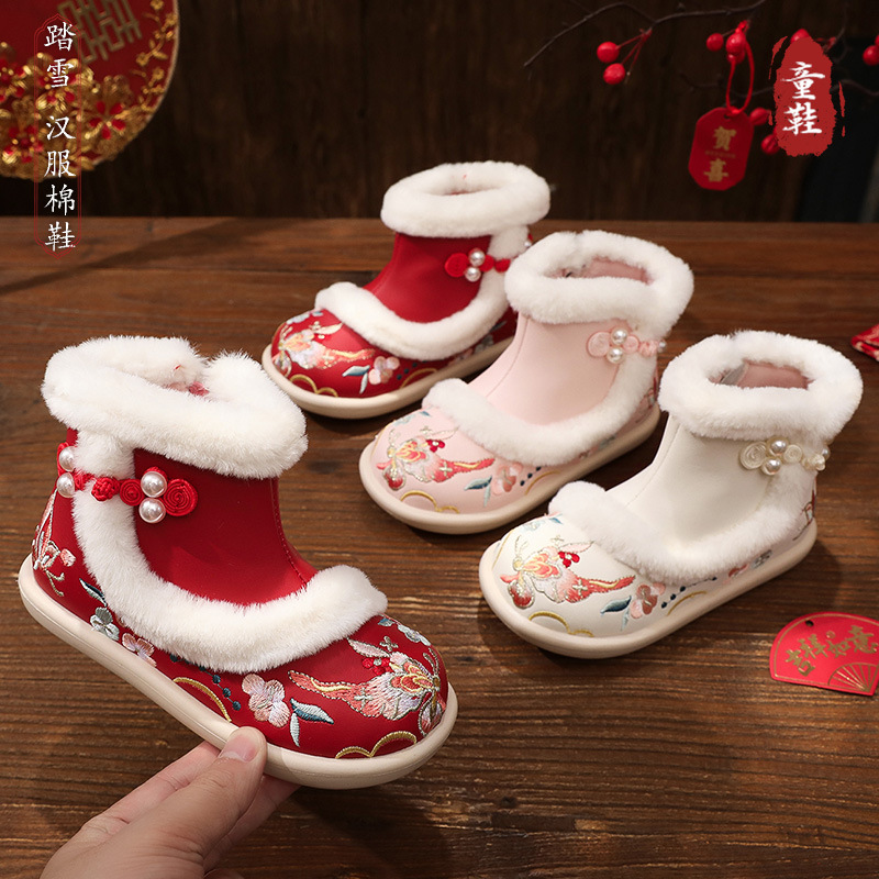 Hanfu Cotton Shoes Winter Children's Embroidered Shoes Comfortable Coat Shoes Antique Performance Shoes Ethnic Style Girls Thick Cotton Shoes