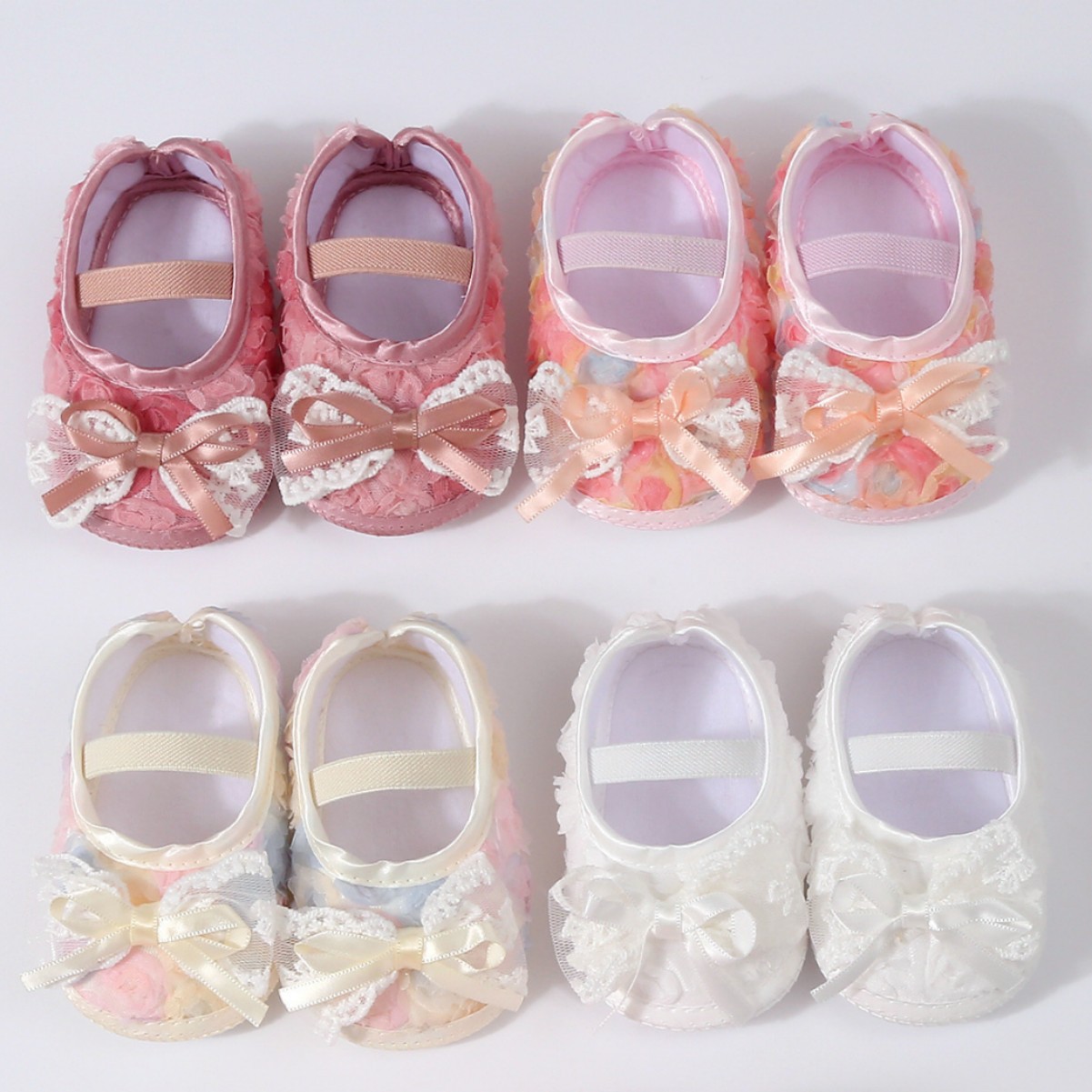 Newborn baby shoes 0-1 year old baby shoes soft bottom non-slip 5-9-11 month toddler shoes lace bow princess shoes