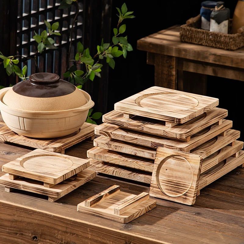 Insulation Board A2 Solid Wood Fir Stove Tea Stone Bowl Pot Pad Baking Pan Charcoal Grill Board Casserole Tray Commercial